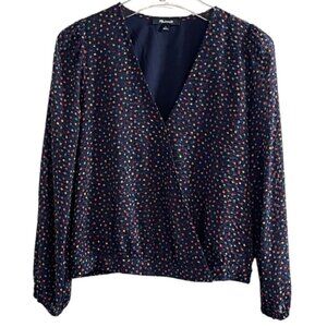 Madewell Navy Sugar Dot Lyric Faux Wrap Top SIZE-SMALL